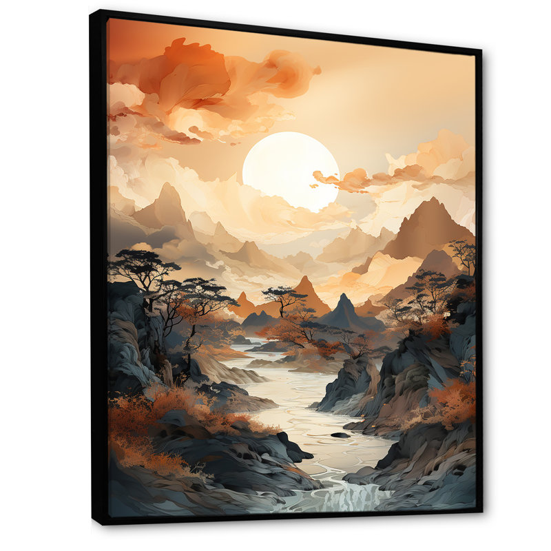 Lever de soleil sur la rivière Canadian, Cadre flottant noir, H 40 po x l 30 po x P 1,5 po