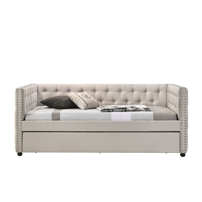 Romona Beige Fabric Daybed W/Trundle, 34" H x 86" W x 58" D, Beige