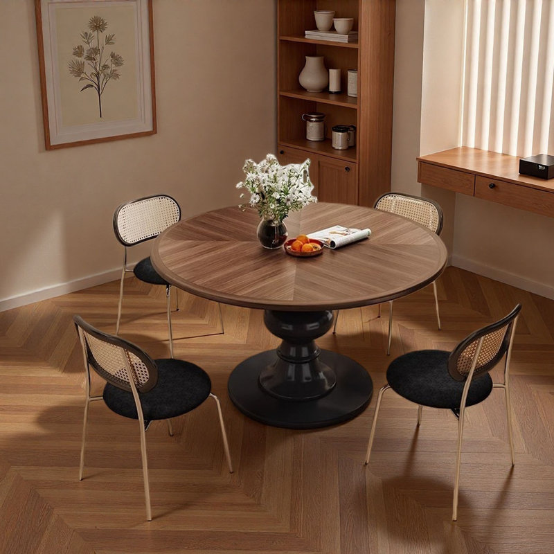 Table de salle à manger ronde française rétro, noyer durable, H 29,5 po x l 39,4 po x P 39,4 po