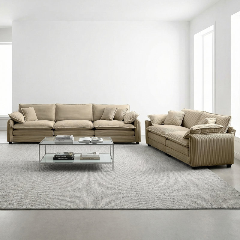 Living Room Set, corduroy Sofa, corduroy fabric, For Living Room, Beige