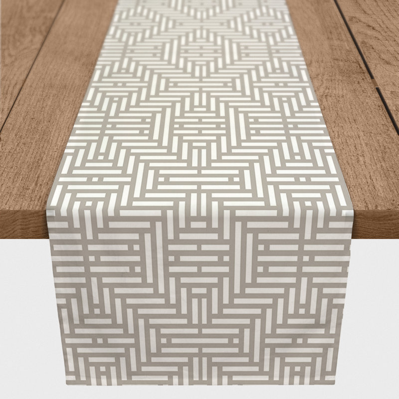 Bromell Rectangle Geometric Polyester Table Runner, 16" D x 72" L, Light Gray