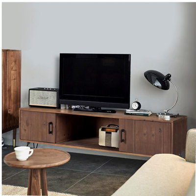 Meuble télé en bois recyclé de style industriel avec armoire de rangement, convenant au salon
