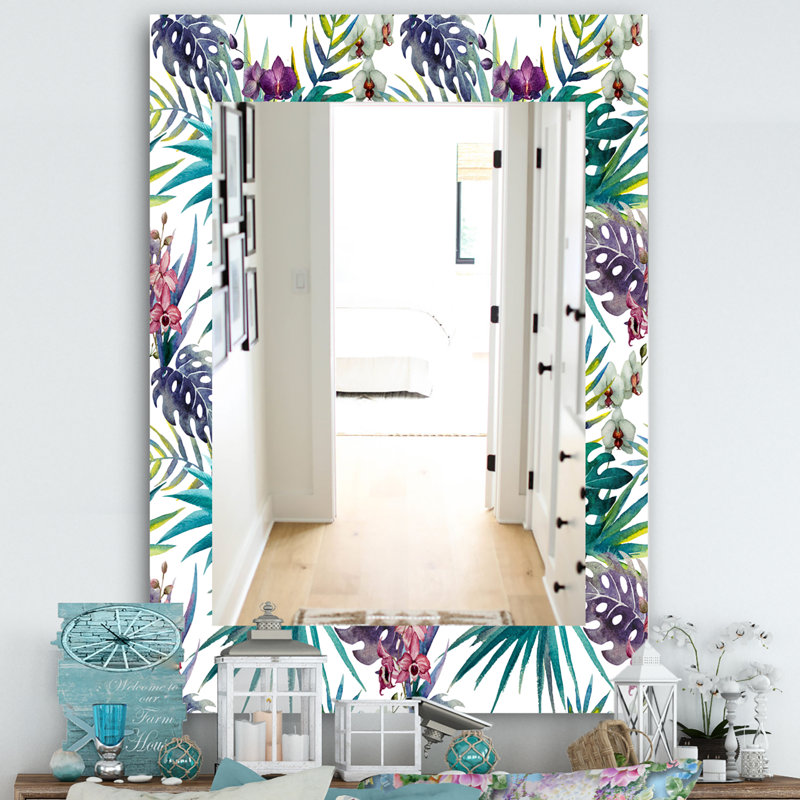Miroir mural à feuillage d’ambiance tropical 17, H 24 po x l 32 po