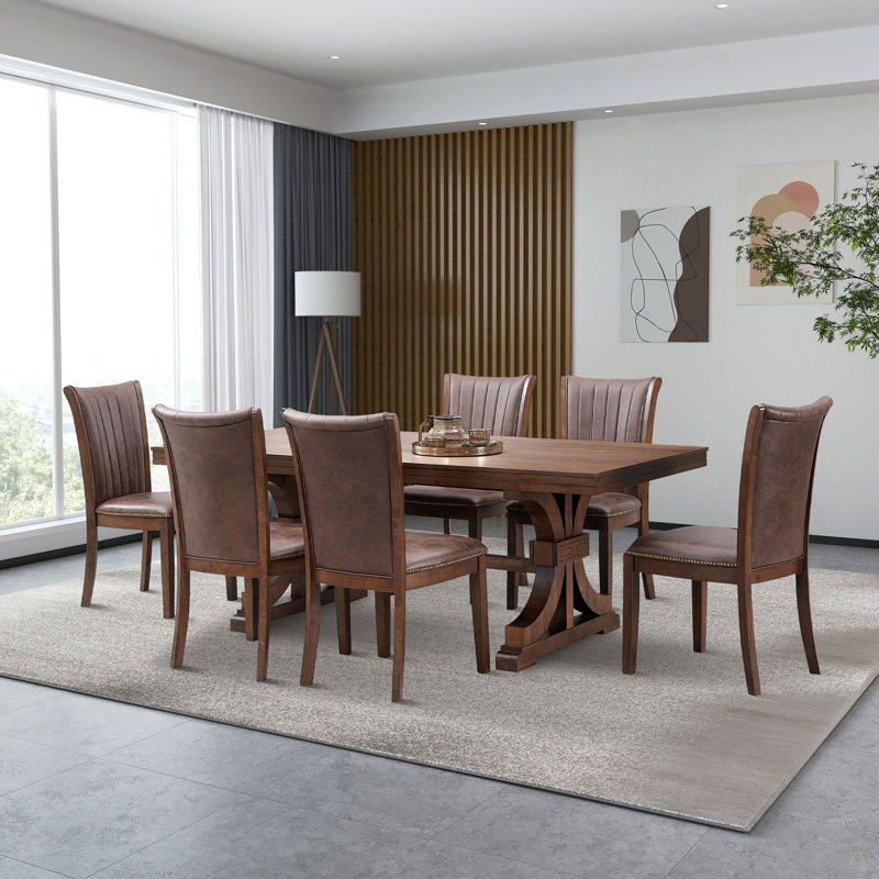 Ensemble de table de salle à manger Mid-Century moderne pour 7, table rectangulaire et 6 chaises de cuisine