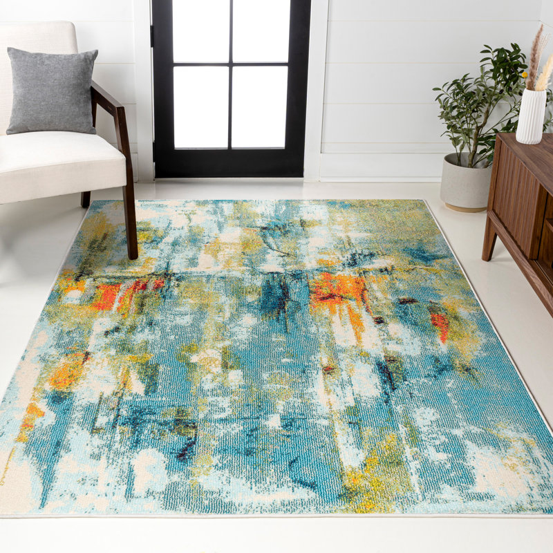 Tapis bleu / crème Lasley, Rectangle 3 pi x 5 pi