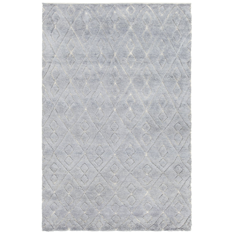 Catalina Hand Knotted Cotton Geometric Area Rug in Blue, 7'9" x 10'6", Blue
