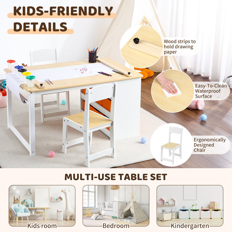 Kids Art Table And 2 Chairs With Storage Bins,Toddler Activity Table