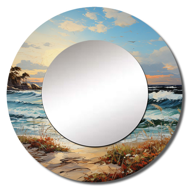 Beach Sand Euphoria III - miroir mural Beach Sand, miroir décoratif rond bleu sarcelle, impression d'art en métal