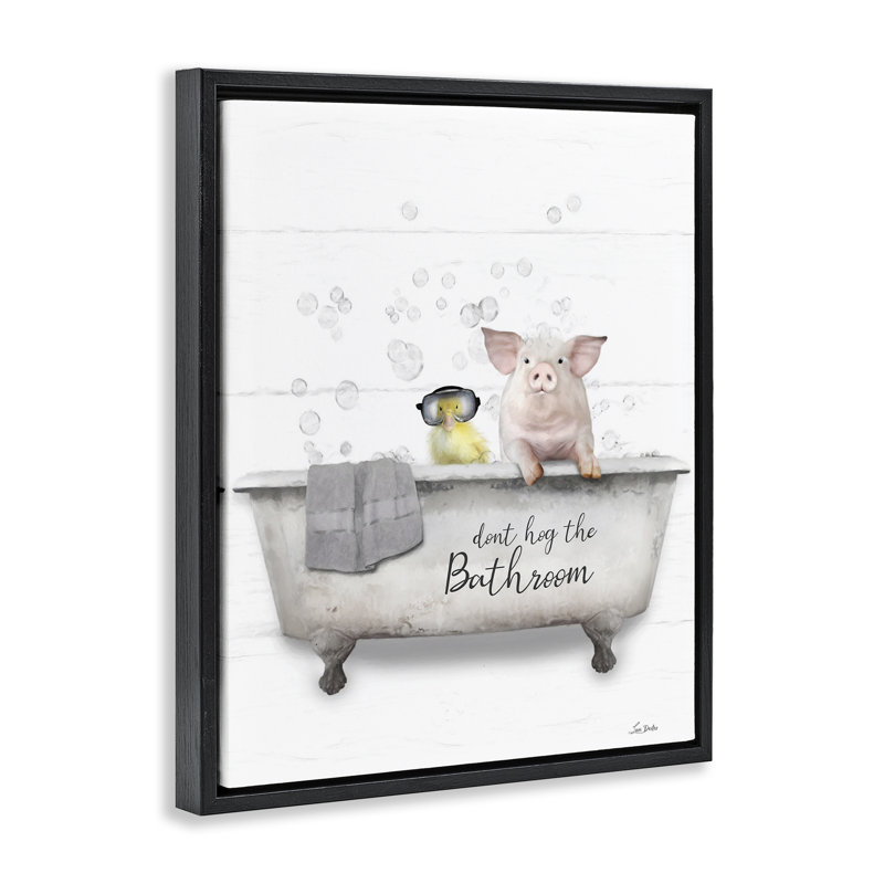 «Don't Hog Bathroom» par Lori Deiter, H 31 po x l 25 po, Cadre flottant noir de jais