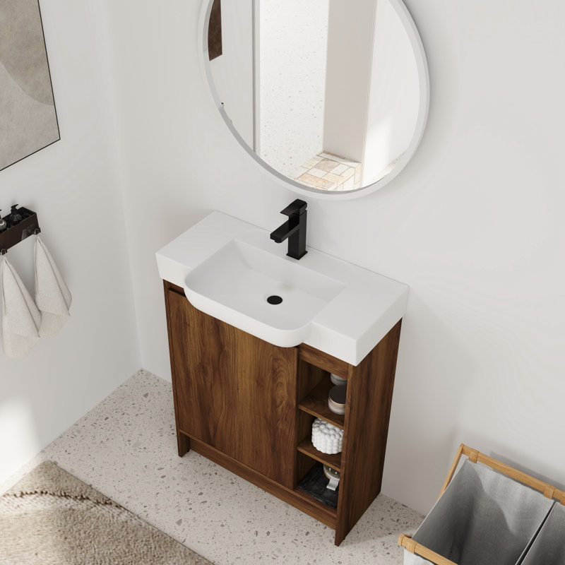 28'' Single Bathroom Vanity with Ceramic Top, Brown Ebony