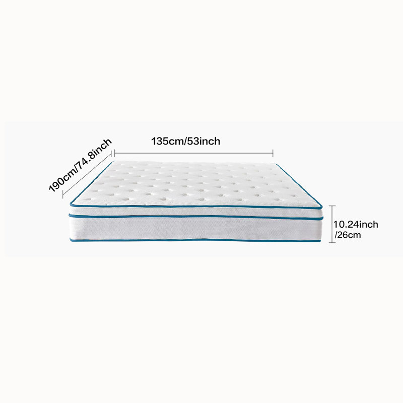 Large Double Rolled Pocket Sprung Mattress, Medium Firm 26cm, in 1.35M/1.5M/1.8M Large Dimensions, Shipped from UK