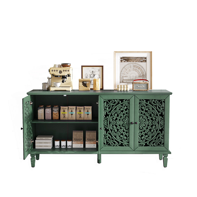 Buffet avec sculptures florales et tablettes réglables, armoire d'appoint