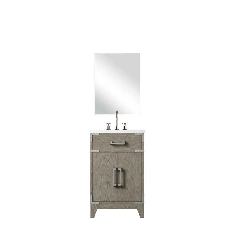Meuble-lavabo simple en chêne gris 20 po X 18 po, comptoir en acrylique, robinet, miroir, l 20 po x P 18 po avec comptoir et salle de bain