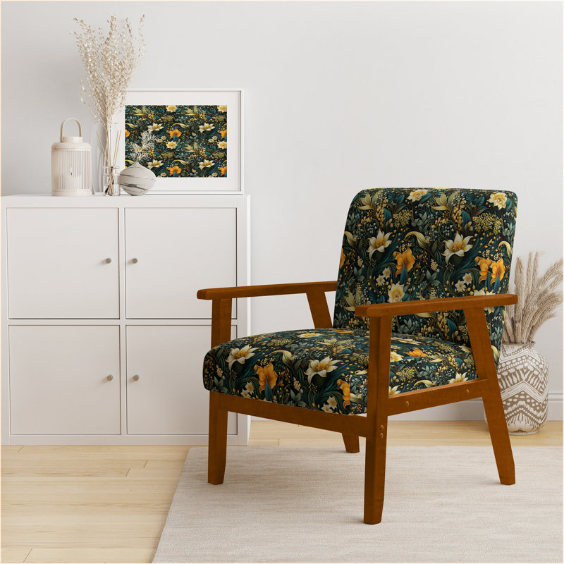 Contemporary Nature Paisley Botanic Pattern - Upholstered Bohemian & Eclectic Accent Arm Chair, Brown Square Arms