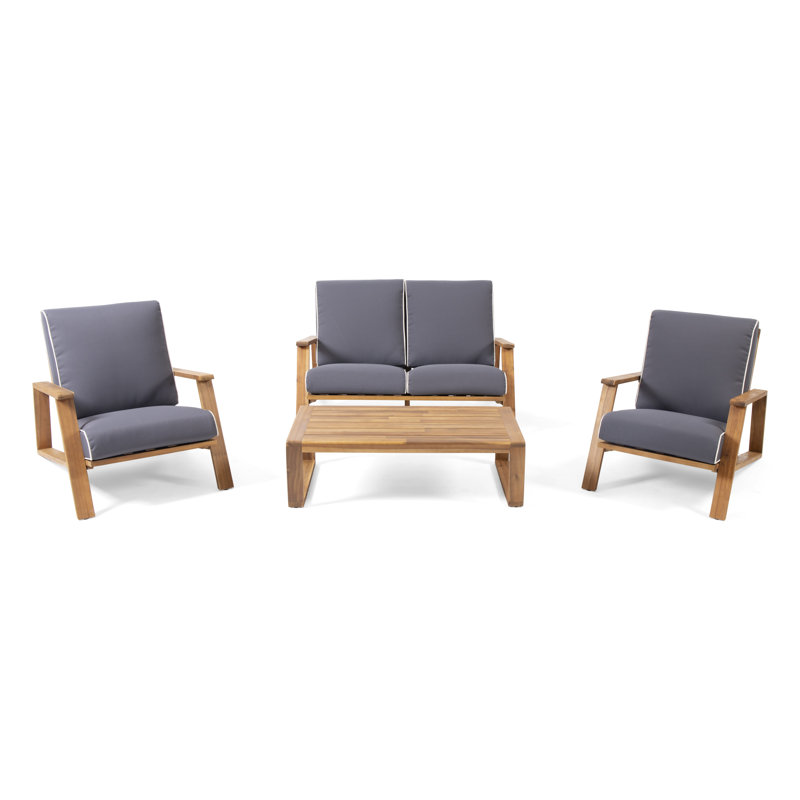 Ensemble de conversation avec canapé et coussins 4 pièces Brayson, Gris foncé