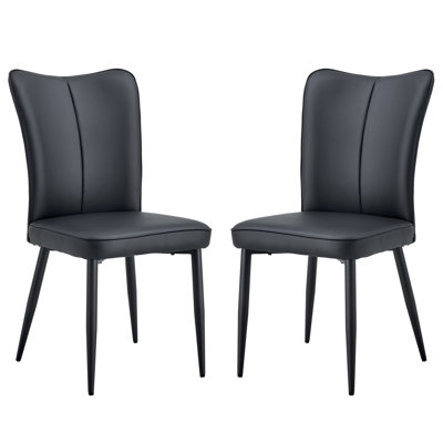 Modern Black PU Chair Set - Two Pieces, The Backrest Has A Vertical And Smooth Line Design.Black Metal Leg.Suitable For Placement In Kitchen, Living Rooms, And Other Venues.W1151116750