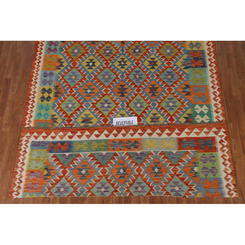 Tapis de salon multicolore en laine Kilim 7 x 10