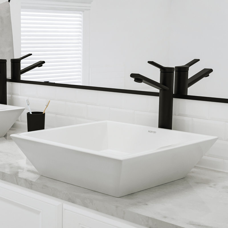 Karran Valera Lavabo de salle de bain vasque carré en porcelaine vitreuse