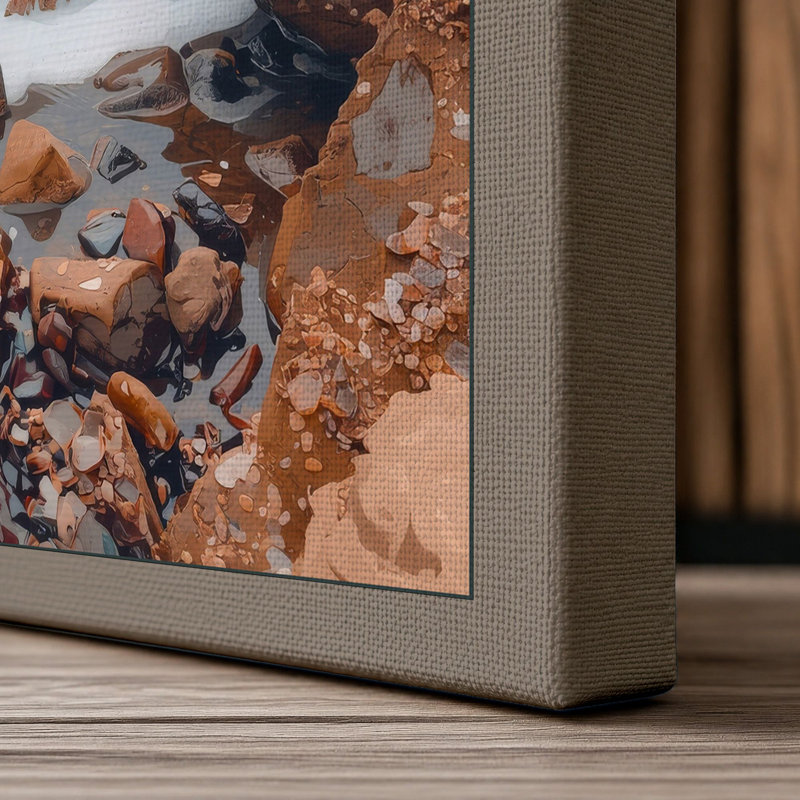 Rocks Meet Tide Coastal - Wrapped Canvas, 18x12 - 45.7 x 30.5 cm, Taupe Border