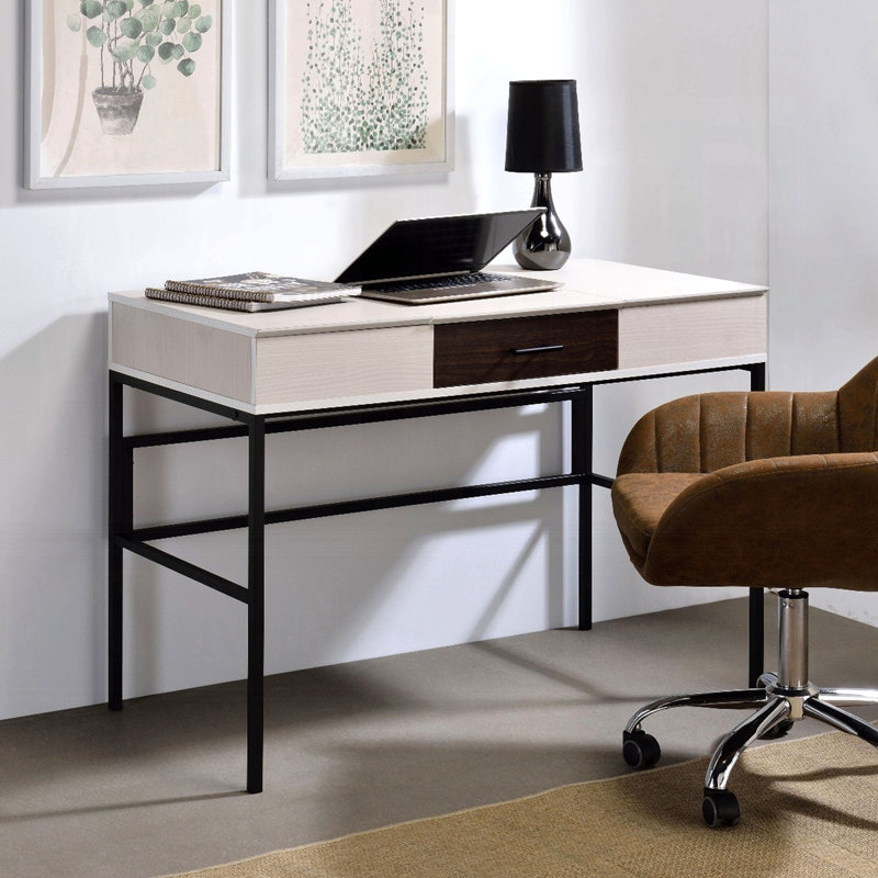 Bureau d'écriture naturel et noir avec port USB, Naturel