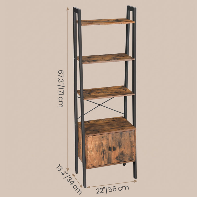 Galilea 137.5cm H x 56cm W Steel Ladder Bookcase, Rustic Brown