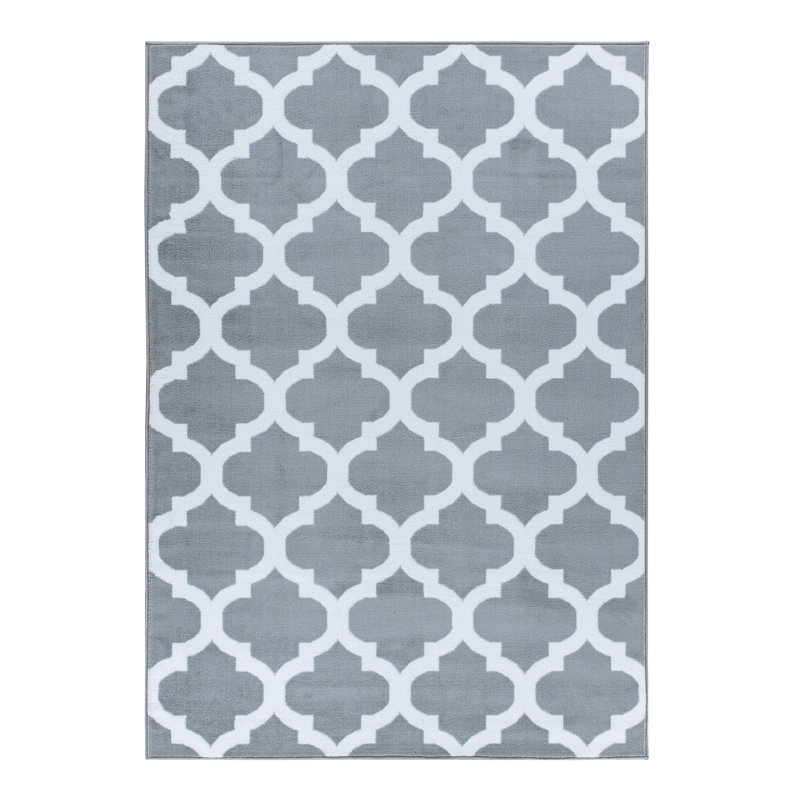 Gris abstrait/Tapis décoratif blanc, Rectangle 5 pi 2 po x 7 pi 5 po