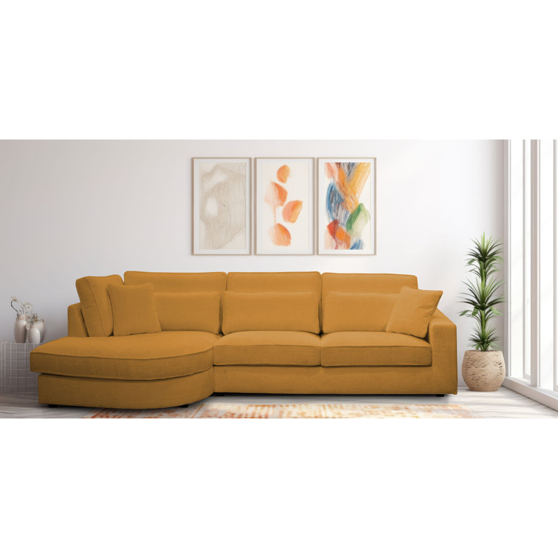 Bustamonte 4 Seater Corner Sofa , Yellow polyester, Left Hand Facing