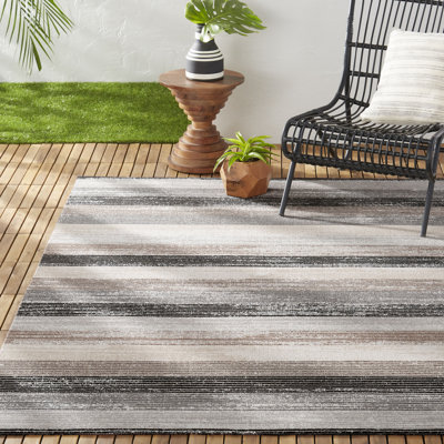 Nicole Miller New York Patio Sofia Estelle Contemporary Striped Indoor/Outdoor Area Rug, Gray/Black