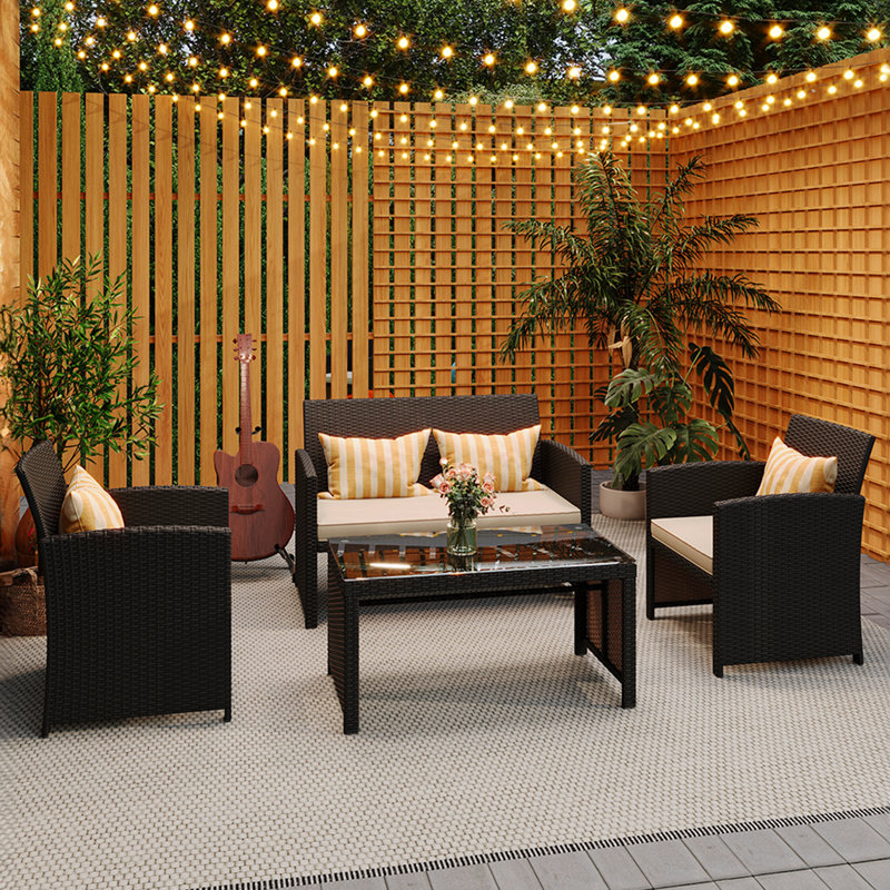 Ensemble de conversation d'extérieur pour 120 personnes avec coussins Amaran, Beige Cushion/Black Frame