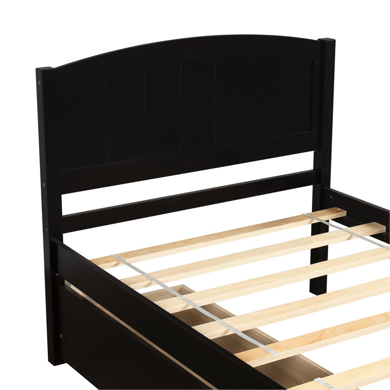 Lit plateforme simple avec deux tiroirs - En bois massif pour chambre à coucher à l'ombre, Espresso