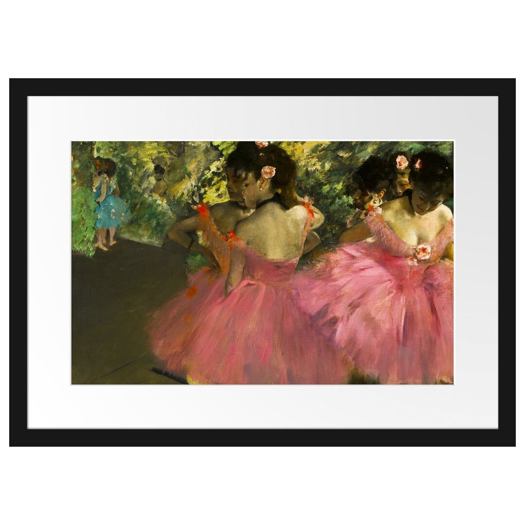 Gerahmter Kunstdruck The Pink Dancers in Front of the Ballet von Edgar Degas