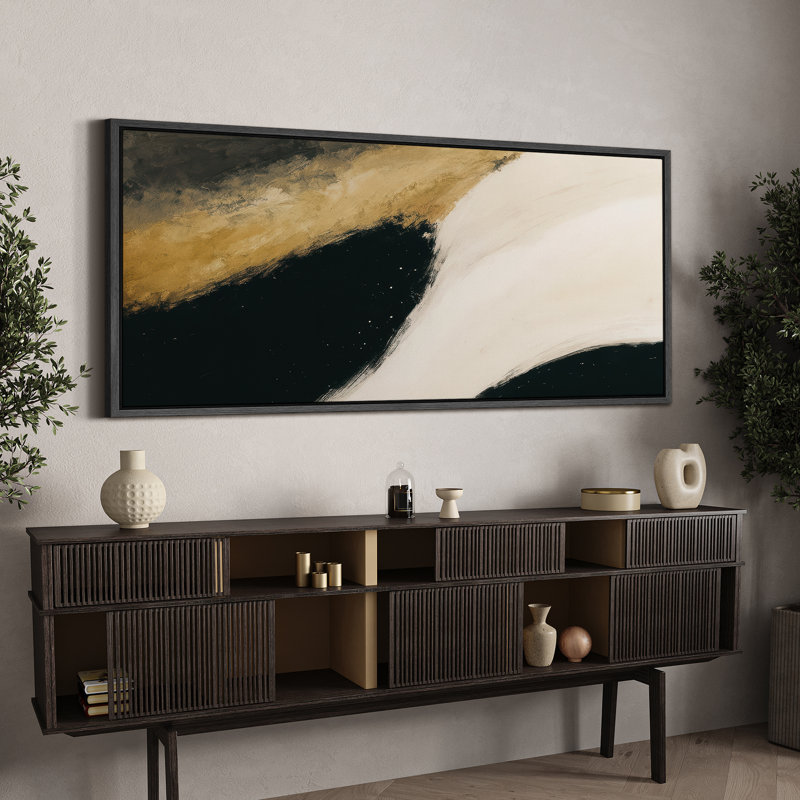 Grande impression sur toile encadrée - reproduction abstraite neutre pour décoration murale minimaliste moderne, Noir