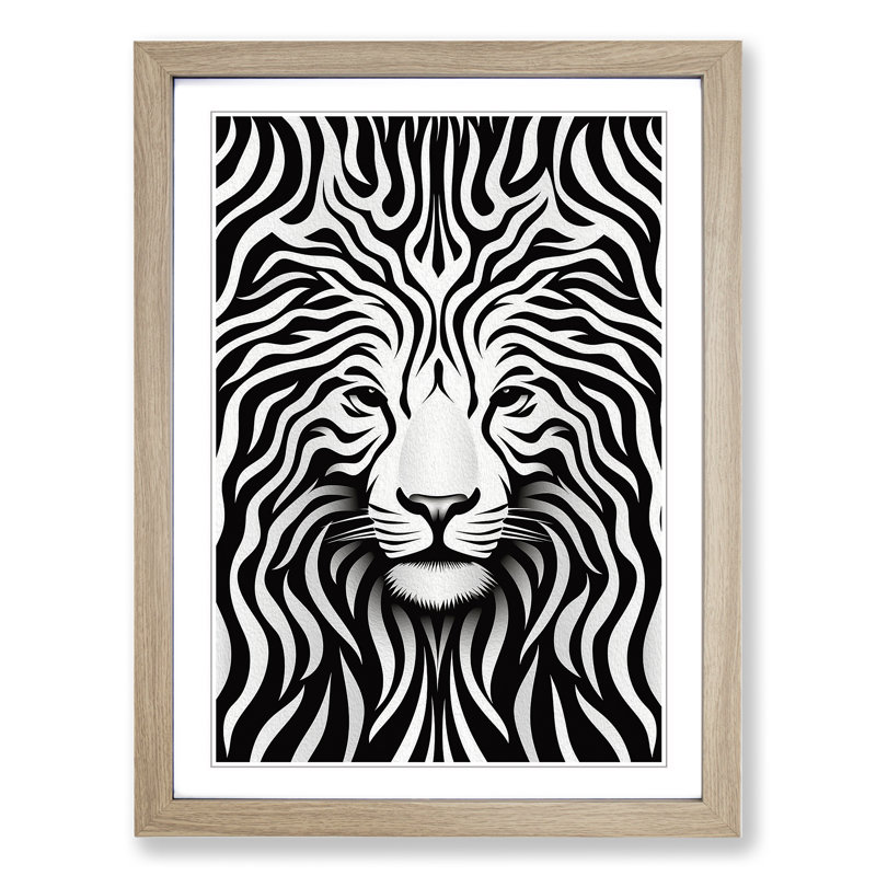 Tiger Op No.2 - Single Picture Frame Print on Wood, 46cm H x 34cm W, Oak Framed