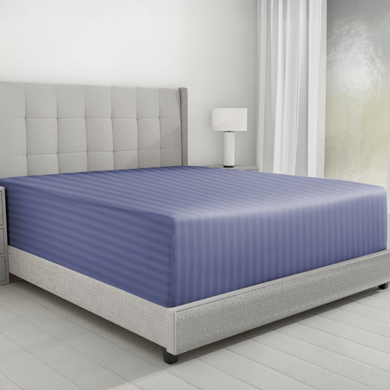 Microfiber Striped Fitted Sheet, Kingsize (5'), Washed Blue