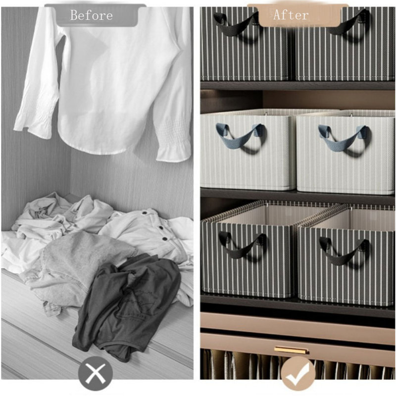 4Pcs Striped Fabric Storage Box, Built-In Large Reinforced Storage Box, Foldable Storage, Gray