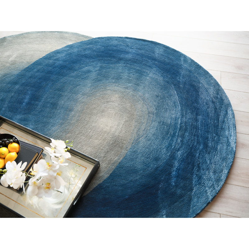 Mitomo Handmade Wool/Bamboo Silk Area Rug, Navy Gray, Novelty 5' x 7'