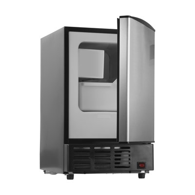 Machine à glaçons sous le comptoir de 15 po de largeur, machine à glaçons en forme de croissant de 15 lb / jour intégrée avec bac de rangement de 11 lb et porte réversible, machine à glaçons autoportante pour les cuisines résidentielles commerciales - aucun drain requis