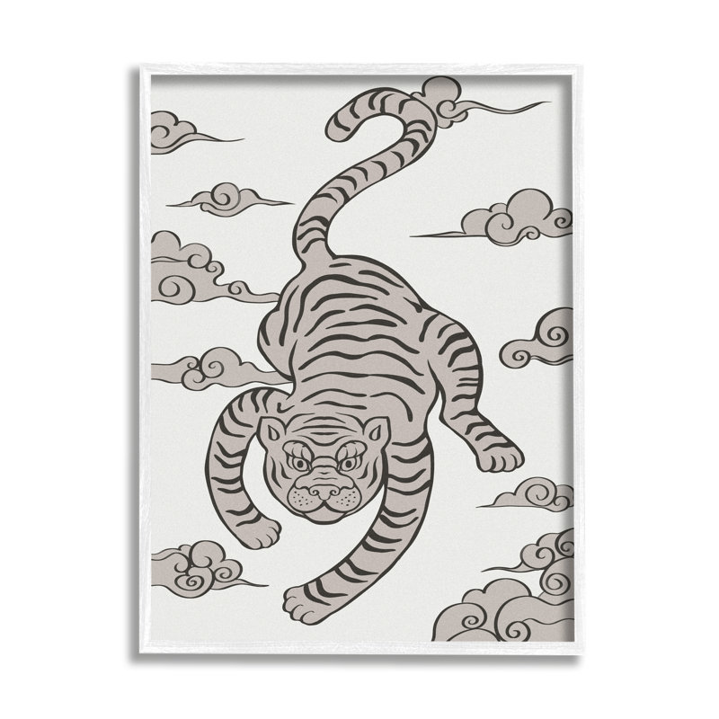 Tigre traditionnel à rayures, motif de nuage, animal de la jungle, art texturé par Ziwei Li, L 24 po x H 30 po