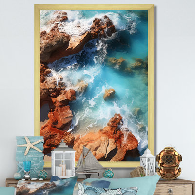 Blue Rocky Beach Aerial View V - Beach Wall Art