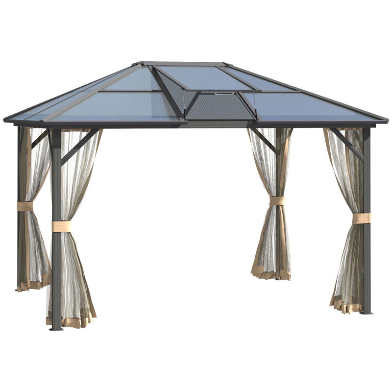 Hardtop Gazebo Canopy With Polycarbonate Roof, Top Vent And Aluminum Frame, Permanent Pavilion Outdoor Gazebo With Netting, For Patio, Garden, Backyard, Deck, Lawn