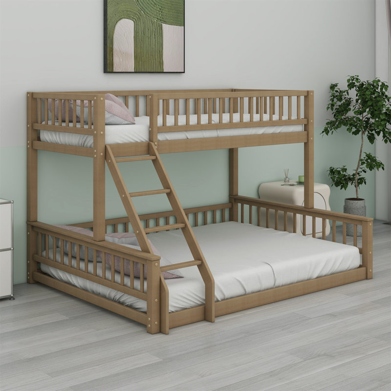 Bunk Bed With Ladder And Guardrails, Walnut