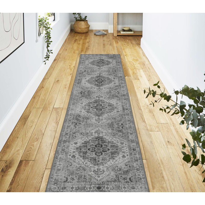 Creative Home Ideas Imagine Printed Chenille Rugs, Grey, 2' x 8'