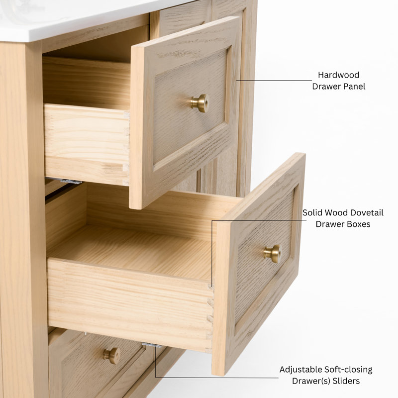 Hannah 48'' W Single Vanity, White, Right, Oak/Brushed Gold
