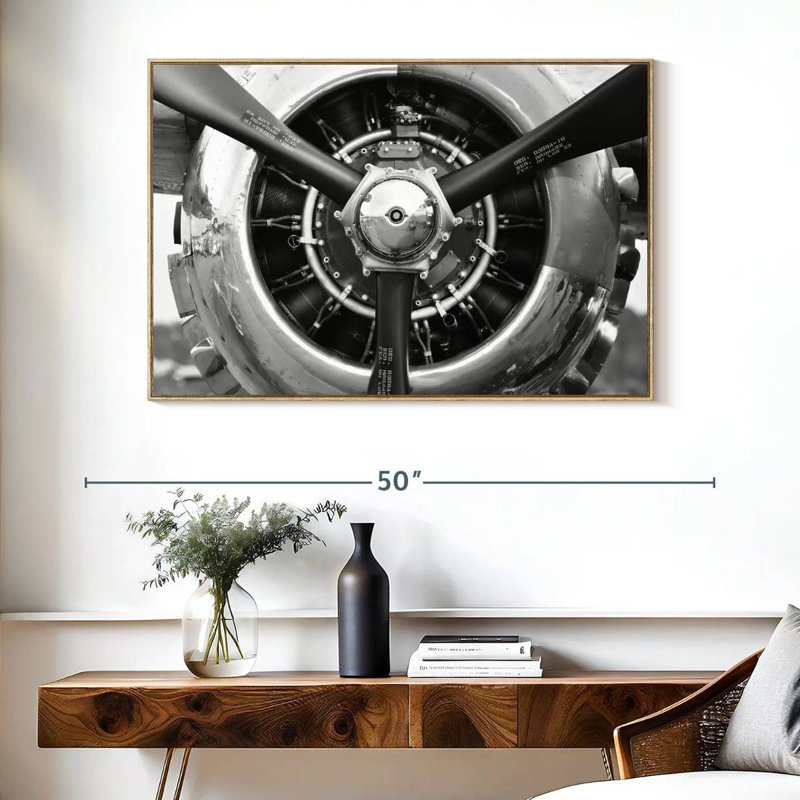 Hélice d'avion, 40 po x 27 po, Cadre flottant en bois naturel