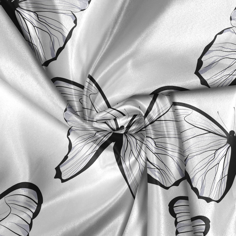 Rustic curtain, butterfly wings freedom, white and black