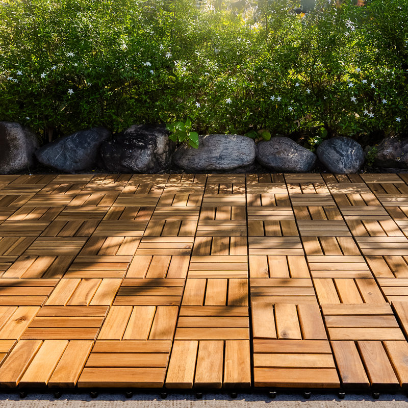 12" x 12" Solid Wood Interlocking Deck Tile, Natural