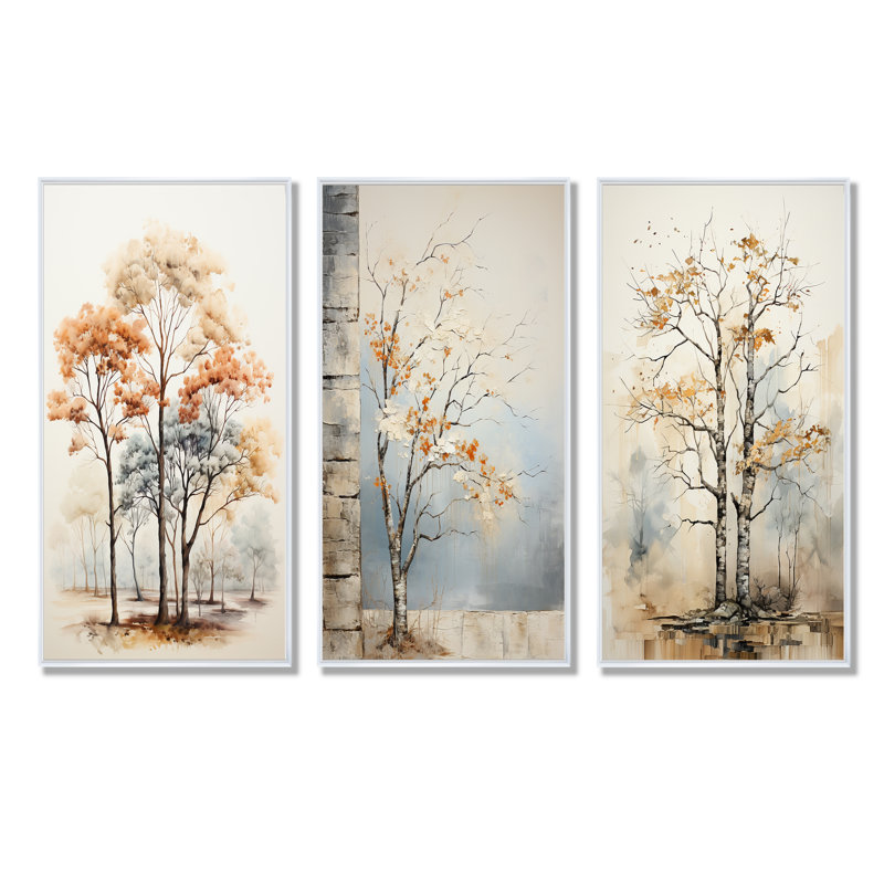 Doux tons neutres arbre chêne harmonie, Cadre flottant blanc, H 28 po x l 36 po