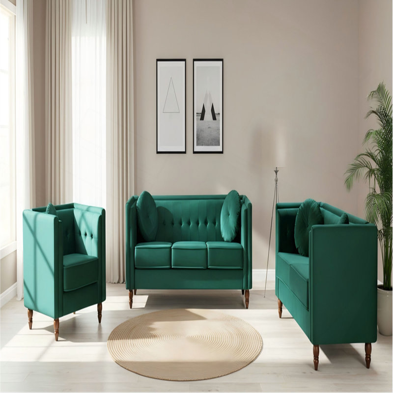 Canapé 2 places Chesterfield, Velours vert