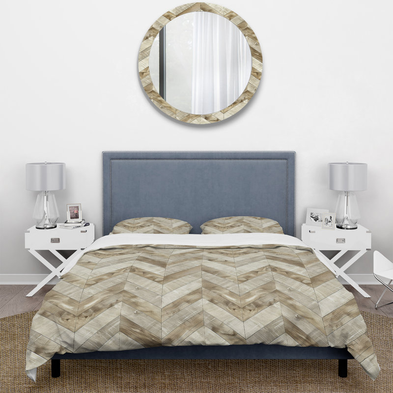 Ensemble de housse de couette brun beige Midcentury Chevron II - Midcentury, Housse de couette très grand + 2 taies décorativ