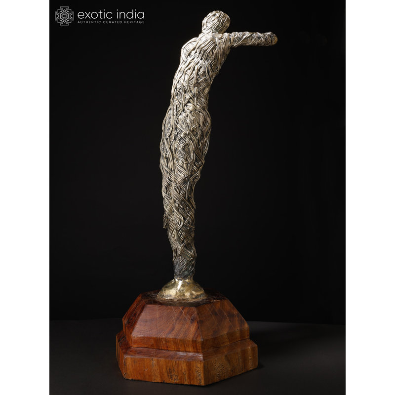 Sculpture moderne 30 "s'étirant elle-même - Art abstrait en bois et en pierre fabriqué à la main - centre d'intérêt contemporain